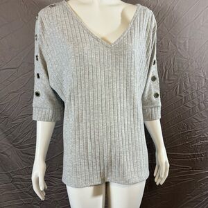 Belldini Light Gray V-Neck Sweater with Buttoned Sleeves